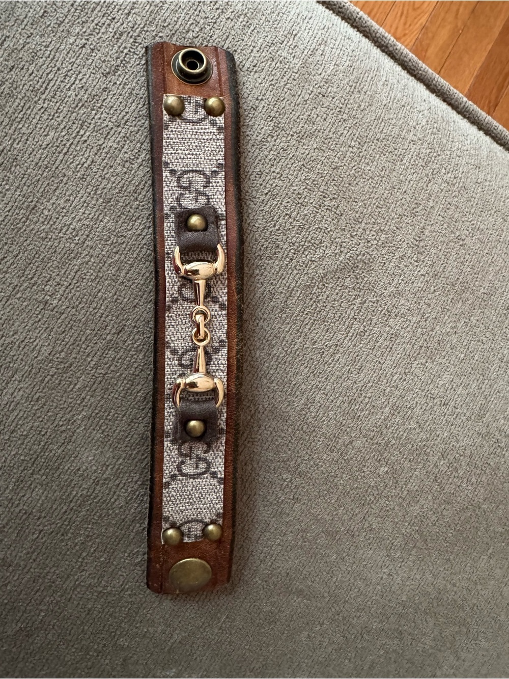 Designer Brown Leather & Canvas Men’s Bag Strap with Brass Hardware